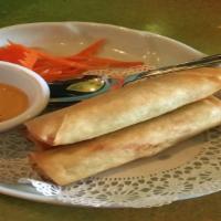 Spring Roll · The mixture of bean thread noodles, cabbage, carrot,  and mushrooms. Deep fried and served w...