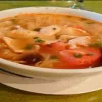 Tom Yum · Spicy. Thai famous spicy and sour soup with your choice of chicken or shrimp ($1 add), lemon...