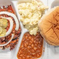  1 Meat Plate · Comes with baked beans and potato salad.