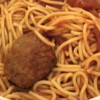 Spaghetti · With meatball or meat sauce. Smaller portion of our pasta served with two meatballs in our m...