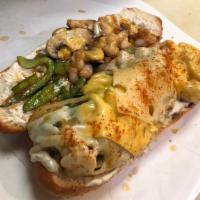 Shrimp Philly · Grilled shrimp, bell peppers, onion, mushrooms, Swiss and American cheese, and 