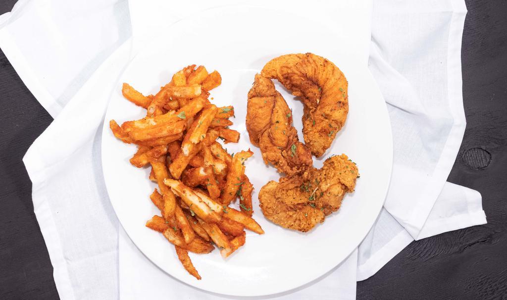 Chicken Tender Basket · Crispy house made tenders, can be tossed in a signature sauce.