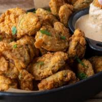 Hand Breaded Fried Pickles · house-made spicy ranch