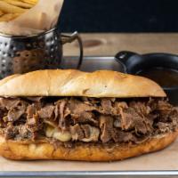 Cheese Steak Dip · shaved sirloin steak, caramelized onions, provolone, herb cheese, toasted hoagie roll, frenc...