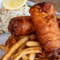 The Shankly (Pub Fish And Chips)
 · Beer-battered cod, fresh cut fries, creamy horseradish coleslaw, house dill pickle, lemon-di...