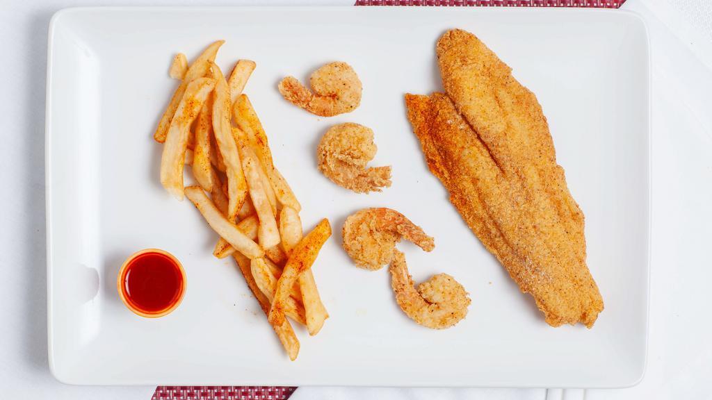 Mix & Match · Mix and Match between Fish, Chicken & Shrimp 
Includes Seasoned Fries, Cole Slaw, Bread and 16oz Drink