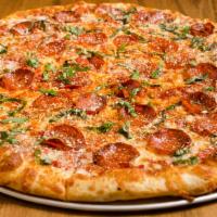 New York Pizza Pie (Cauliflower Crust) · New York style pomodoro sauce and mozzarella cheese, topped with Romano and fresh basil. Cau...