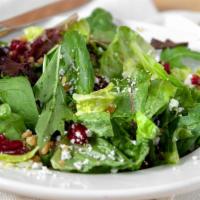 Boombozz #1 · Mixed greens, candied walnuts, sundried cranberries and goat cheese tossed in house vinaigre...