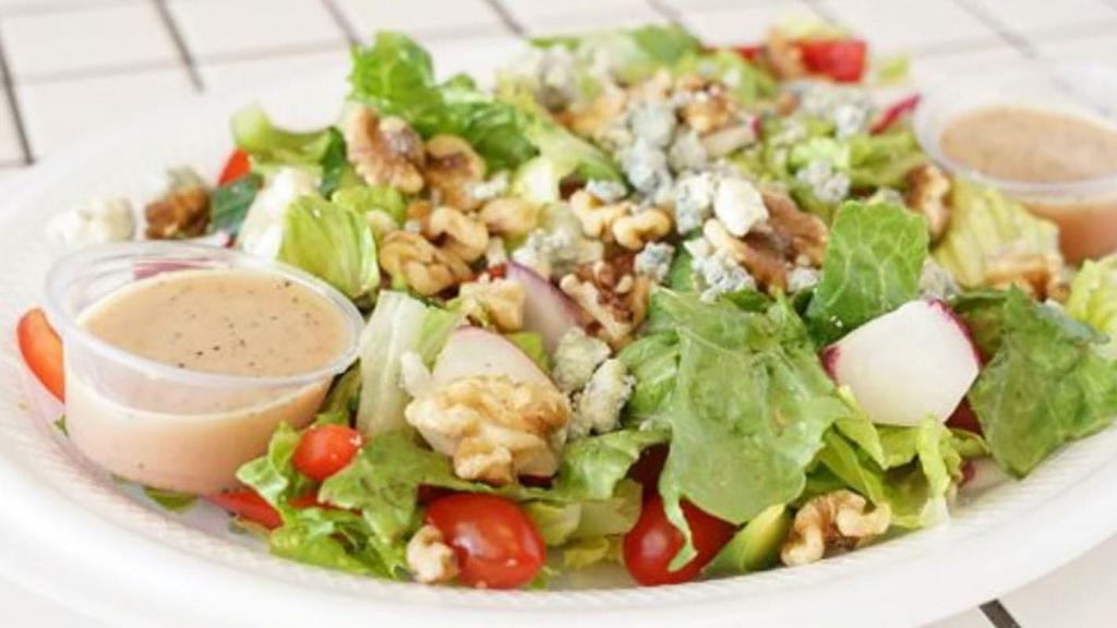 Zamzamz Salad · Mixed greens, tomato, onion, green and red pepper, cucumber, radishes, walnuts, blue cheese, and house dressing.