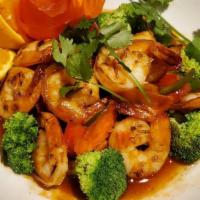 #37 King & I. · Grilled shrimp seasoned with fresh garlic, tomato, bell pepper, onion, carrot. Garnished wit...