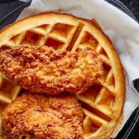Waffle And 2 Tenders  · 1 Waffle with 2 jumbo chicken tenders served with syrup and butter and your choice of 1 dipp...