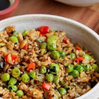 Veggie Fried Rice · Wild grain brown rice packed full of fresh veggies! Onions, peppers, mushrooms, broccoli, pe...