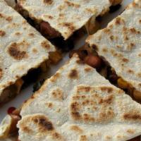 Quesadilla · Gooey melted cheese and your choice of protein in a grilled flour tortilla served with sour ...