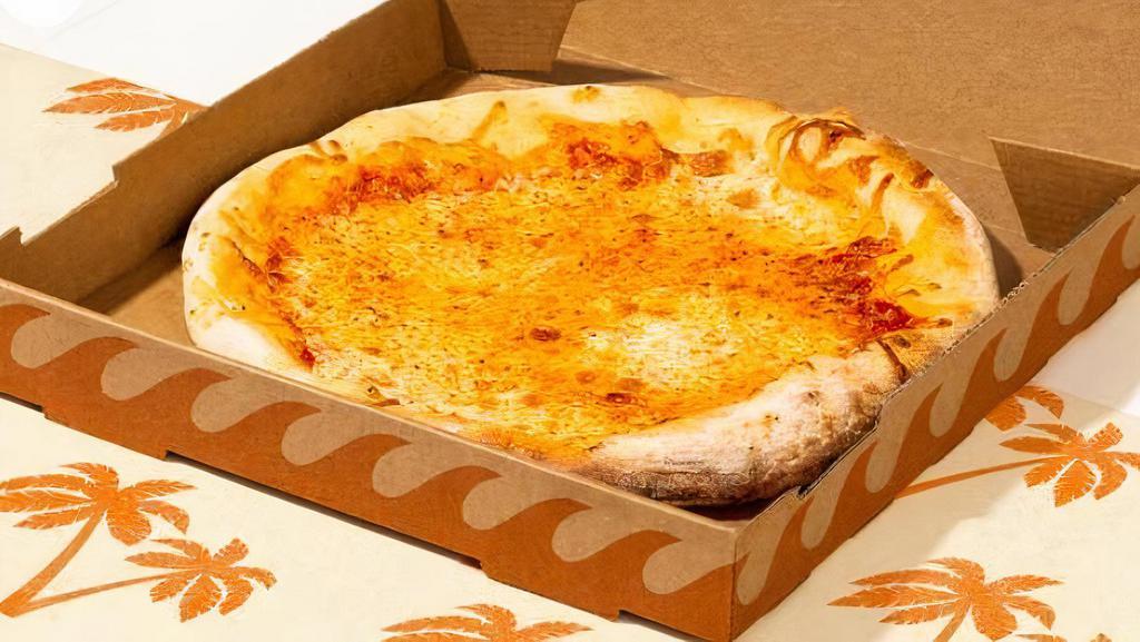 Four Cheese Pizza · White pizza with ricotta, mozzarella, parmesan, and pecorino cheese.
