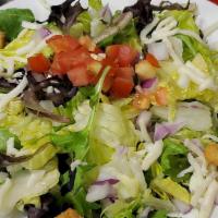 Field Greens 1/2 Salad · Mixed Greens, Mozzarella, Red Onion, Roma Tomatoes and Croutons tossed in House Vinaigrette
