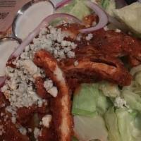 Buffalo Chicken Salad · (grilled or fried) mixed greens tossed with shredded carrot, shaved celery, blue cheese crum...