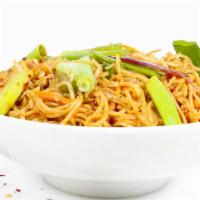 Chili Garlic Noodle · Very spicy. Thin eggless noodle, shredded vegetables, garlic, chili.
