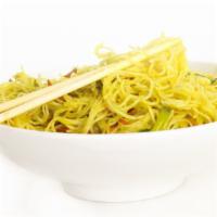 Singapore Rice Noodle · Gluten-free. Spicy. Rice noodle, shredded vegetables, dry red chili, curry oil.
