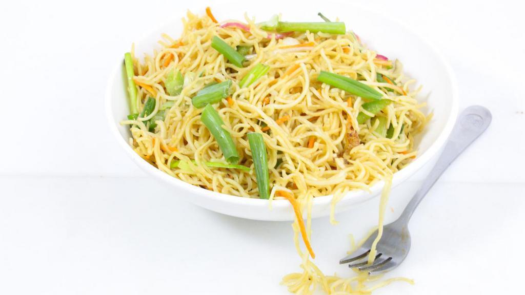 Hakka Noodles · Thin eggless noodle, shredded vegetables, napa, celery.