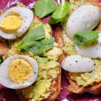 Hard Boiled Eggs With Avocado Toast · 2 hard boiled eggs served on 2 toasts