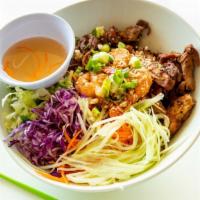Combination · Vermicelli noodles served with shredded lettuce, carrots, cucumbers, shredded cabbage, and c...
