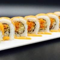 White Dragon Roll · Spicy. Raw. Spicy salmon with white tuna on top. Sauce: spicy mayo.