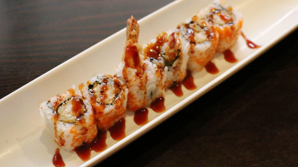 Shrimp Tempura Roll · Tempura shrimp and masago, sauce: eel sauce.