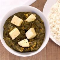 Palak Paneer · Gluten Free.  Slow cooked Creamed Style Spinach, Homemade Indian Cheese
