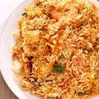 Nawabi Biryani · Gluten free. Shrimp, chicken, vegetables.