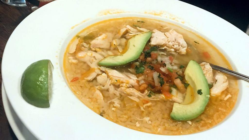 Sopa De Pollo · Made fresh everyday! a zesty chicken broth, full of tender chunks of chicken, pico de gallo, rice and avocado.