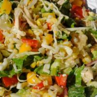 Fiesta Chicken Salad · A mixture of fresh lettuce with crispy bacon, eggs, tortilla strips & Monterey jack cheese. ...