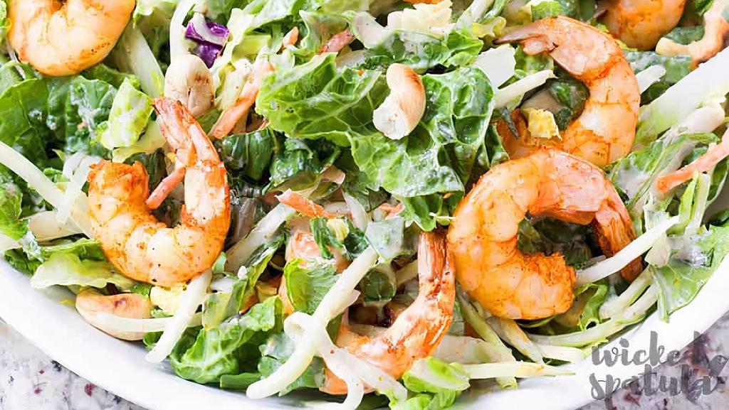 Shrimp Salad · Grilled shrimp over Greek Salad topped with olive oil and lemon juice dressing.