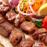 Beef Kebab Platter · Grilled seasoned beef steak chucks.