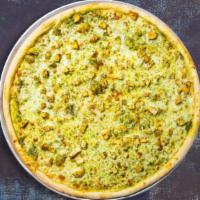 Chicken Pesto Pizza · Take your pick of our famous house made or gluten-free dough topped with pesto sauce, chicke...