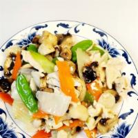 Moo Goo Gai Pan · Chicken with veg in white sauce.