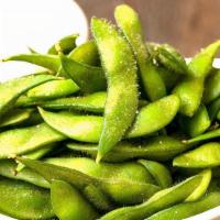 Edamame · Boiled soybeans, lightly salted.