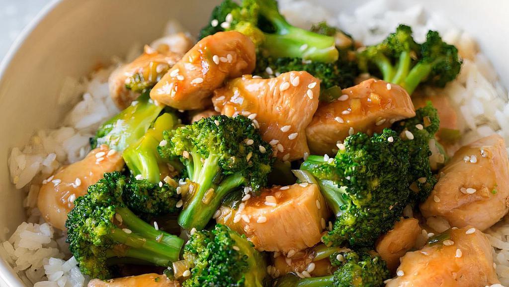 Chicken With Broccoli · Stir fried tender chicken and fresh broccoli in a ginger soy sauce.