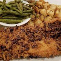 Pecan Crusted Catfish · served with potato du jour.