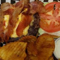 Aws Bacon Burger · Applewood smoked bacon, cheddar cheese, lettuce, tomato, red onion, mayo.

This item may con...
