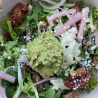 Fried Chicken Salad · Crispy Rabbit Ridge chicken, salsa macha, guacamole, pickled seasonal vegetables, cotija che...