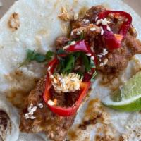 Fried Chicken · Rabbit Ridge fried chicken, salsa macha, pickled Fresno peppers, pecan-sesame crumble, and c...