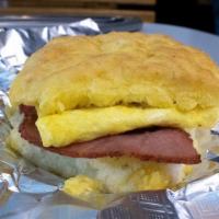 Country Ham & Egg Buttermilk Biscuit Sandwich · Country ham & egg buttermilk biscuit sandwich