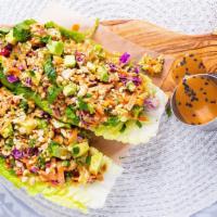 Thaitastic Lettuce Cups Gf · A crunchy combo of carrots, peppers, cashews, cucumber, snap peas, broccoli, spring onions, ...