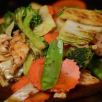 #41. Namprigpaow · Seasoned with namprigpaow sauce, cabbage, broccoli, snow pea, carrot, bell pepper and zucchi...