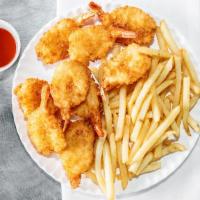 9 Pcs. Jumbo Shrimps · With French fries, coleslaw, and roll.