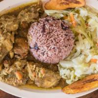 Curry Chicken · Entrees are served with your choice of rice and 2 complimentary fried plantains. (without su...