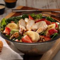 Health Nut Salad · Pulled Chicken, Spinach, Romaine, Avocado, Tomatoes, Almonds, Walnuts, Shredded Jack & Chedd...