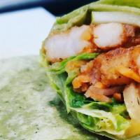Grilled Shrimp Wrap · Dressed with butter aioli, cucumber, pickled carrots, cilantro, onions, jalapeños, soy sauce...