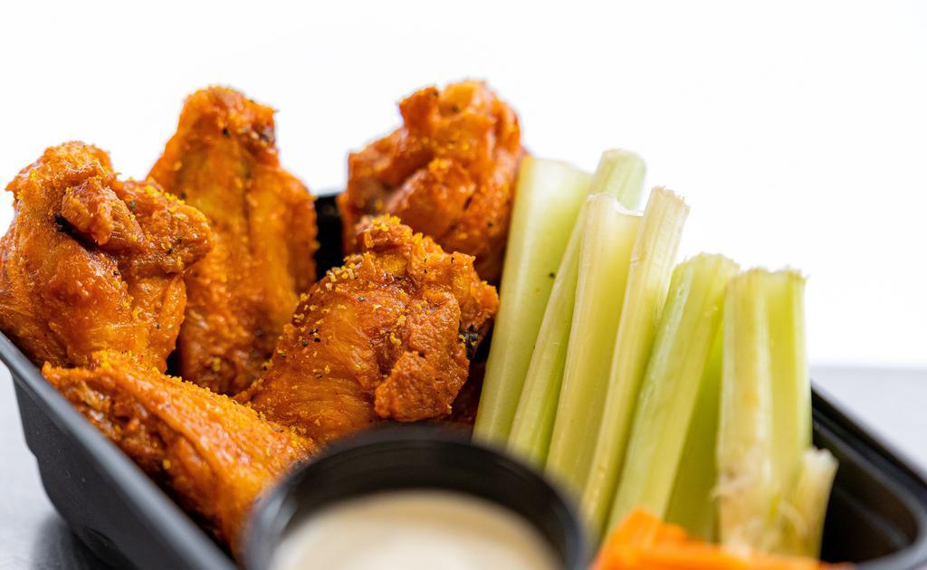 5 Wings With Fries · 5 wings tossed in your choice  of 1 of our sauces or dry rubs. Served with your choice of ranch or bleu cheese. SERVED WITH FRIES