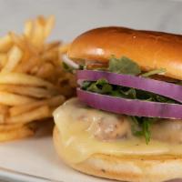 Grilled Chicken Sandwich · Marinated chicken breast with melted Monterey jack, mayo, tomato, onion and arugula. Comes w...